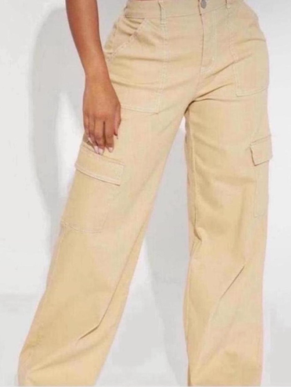 Fashion Nova Beige Wide-Leg Cargo Pants
